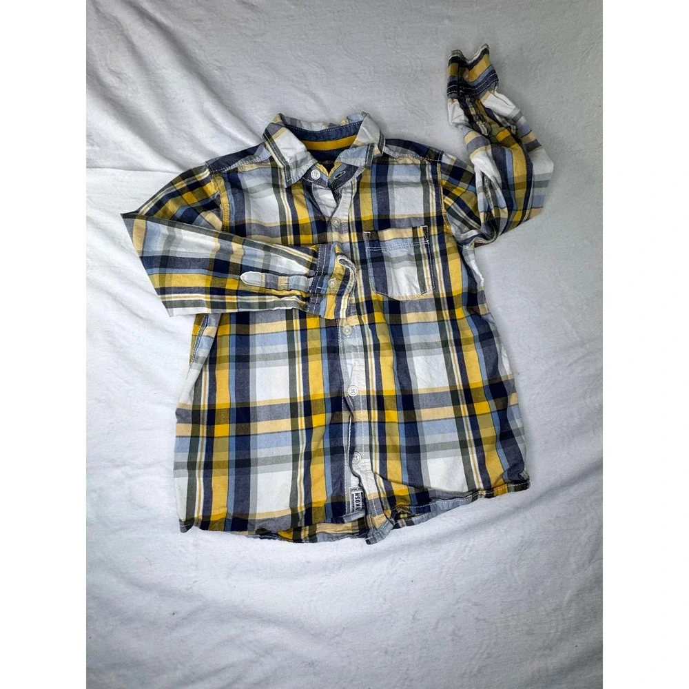 OshKosh Plaid Button Down Kids Size 6 Yellow Blue Excellent‎ Long Sleeve Shirt